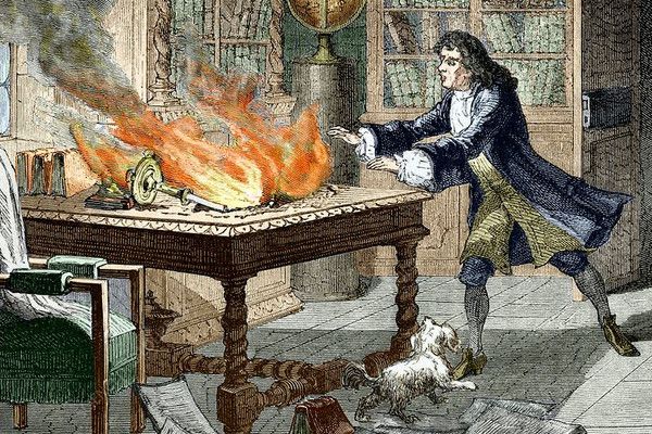 Ilustración del incendio del laboratorio de Newton