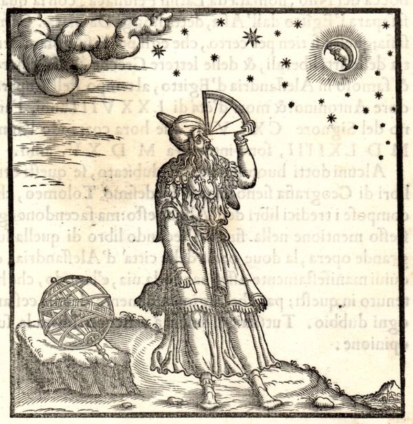 Representación de Claudio Ptolomeo usando un cuadrante