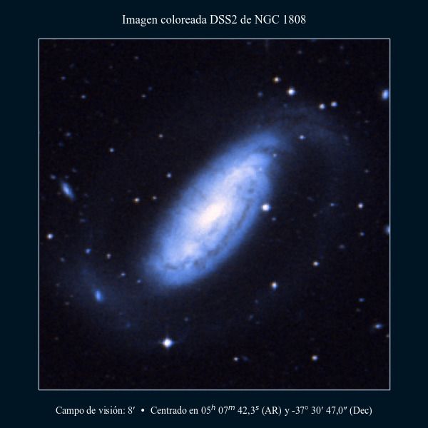Imagen coloreada en DSS2 de la galaxia NGC 1808