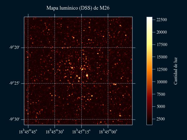 Mapa lumínico (DSS) del cúmulo abierto M26 (NGC 6694)