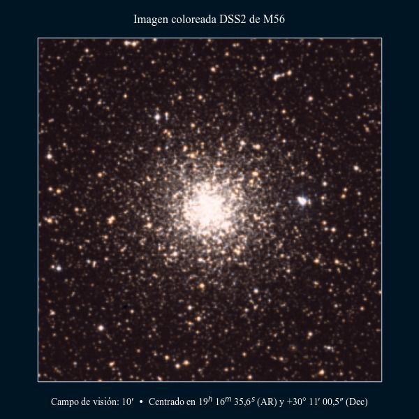 Imagen coloreada en DSS2 del cúmulo abierto M56 (NGC 6779)