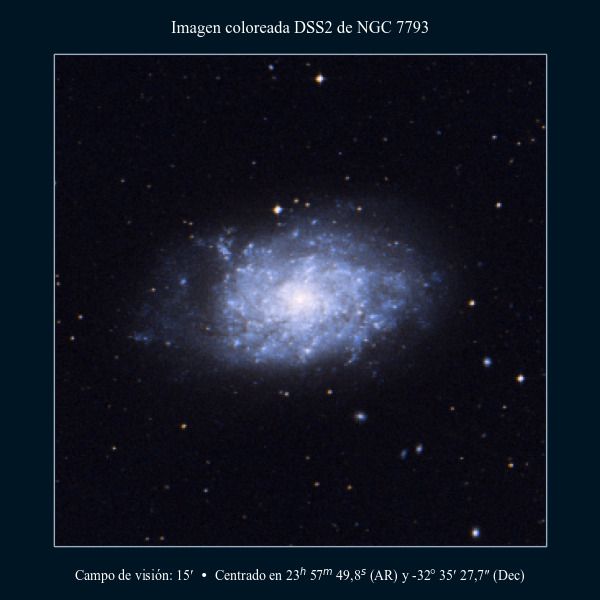 Imagen coloreada en DSS2 de la galaxia NGC 7793
