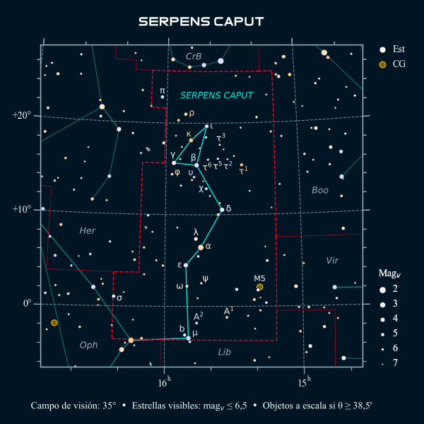 Carta celeste de la constelación de la Serpiente (cabeza)