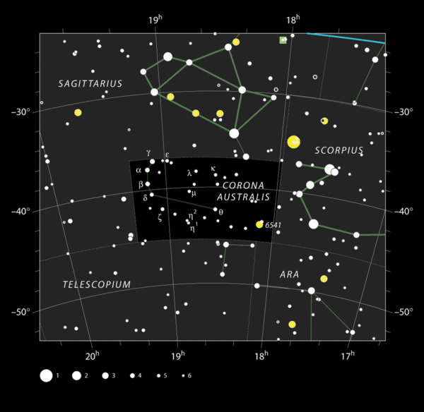 Carta celeste de la constelación de la Corona Austral