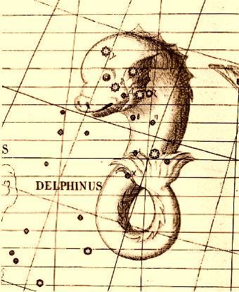 Lámina antigua de la constelación del Delfín
