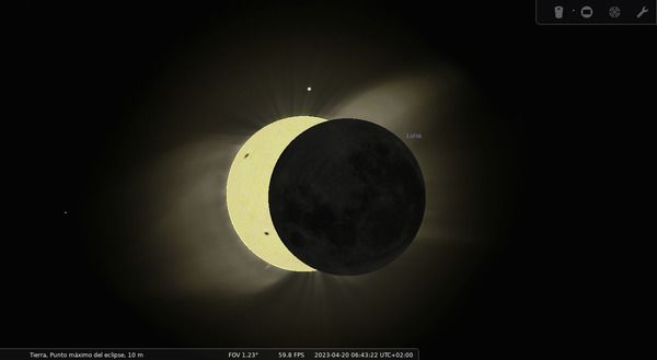 Simulación de un eclipse solar en Stellarium