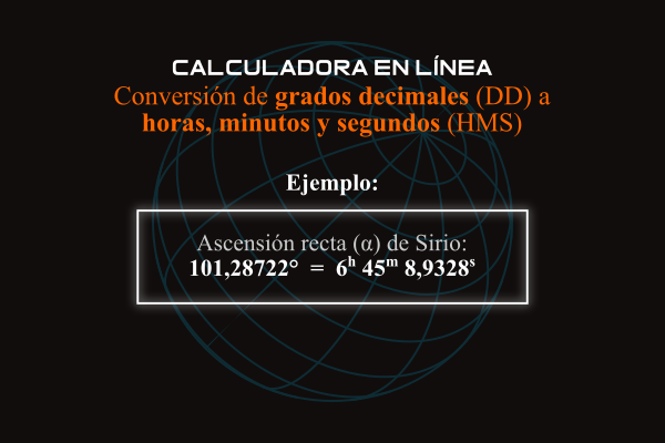 Conversión de grados decimales a horas, minutos y segundos.