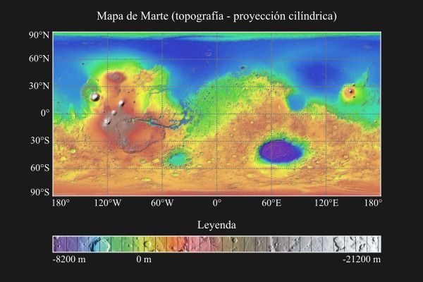 Mapa topográfico de Marte