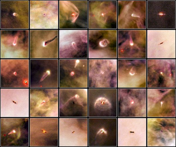 Atlas con los 30 discos protoplanetarios en la nebulosa de Orión (M42)