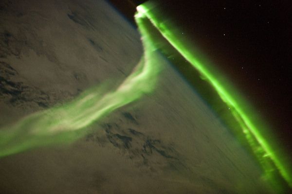 Aurora austral vista desde la ISS