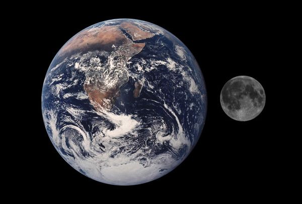 Comparación de tamaño de la Tierra y la Luna